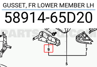 Suzuki 5891465D20 GUSSET, FR LOWER MEMBER LH