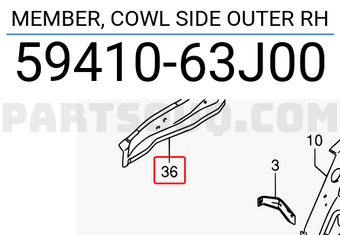 Suzuki 5941063J00 MEMBER, COWL SIDE OUTER RH