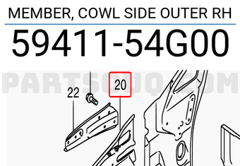 Suzuki 5941154G00 MEMBER, COWL SIDE OUTER RH
