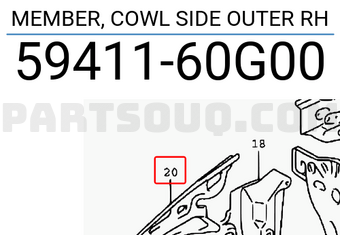 Suzuki 5941160G00 MEMBER, COWL SIDE OUTER RH
