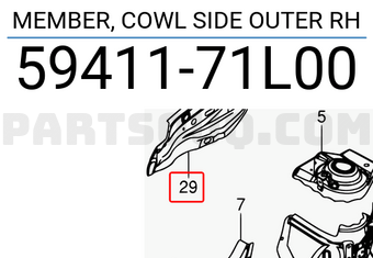 Suzuki 5941171L00 MEMBER, COWL SIDE OUTER RH