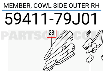 Suzuki 5941179J01 MEMBER, COWL SIDE OUTER RH