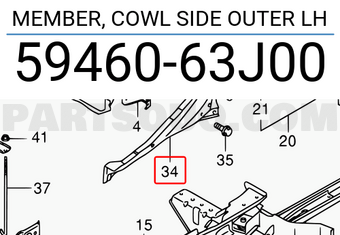 Suzuki 5946063J00 MEMBER, COWL SIDE OUTER LH