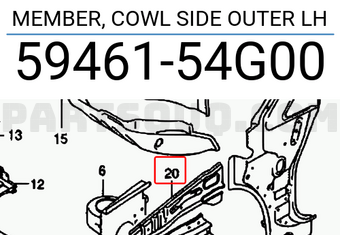 Suzuki 5946154G00 MEMBER, COWL SIDE OUTER LH