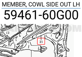 Suzuki 5946160G00 MEMBER, COWL SIDE OUT LH