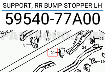 Suzuki 5954077A00 SUPPORT, RR BUMP STOPPER LH
