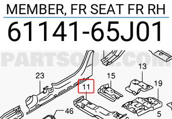 Suzuki 6114165J01 MEMBER, FR SEAT FR RH