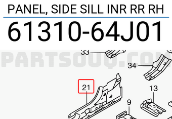 Suzuki 6131064J01 PANEL, SIDE SILL INR RR RH