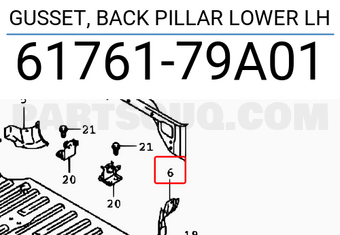 Suzuki 6176179A01 GUSSET, BACK PILLAR LOWER LH