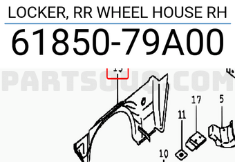 Suzuki 6185079A00 LOCKER, RR WHEEL HOUSE RH