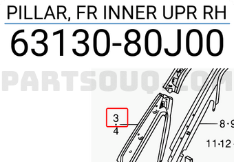 Suzuki 6313080J00 PILLAR, FR INNER UPR RH