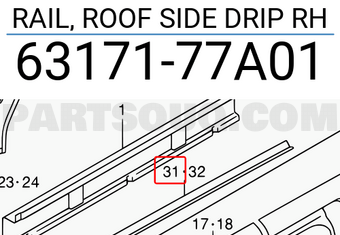 Suzuki 6317177A01 RAIL, ROOF SIDE DRIP RH