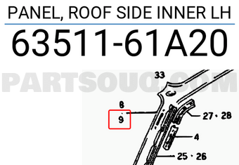 Suzuki 6351161A20 PANEL, ROOF SIDE INNER LH