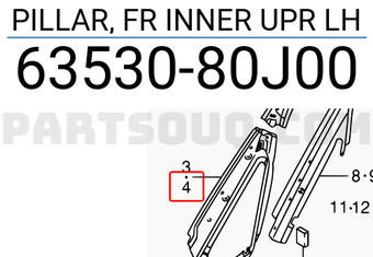 Suzuki 6353080J00 PILLAR, FR INNER UPR LH