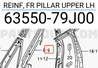 Suzuki 6355079J00 REINF, FR PILLAR UPPER LH
