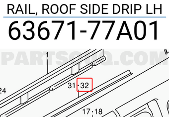 Suzuki 6367177A01 RAIL, ROOF SIDE DRIP LH
