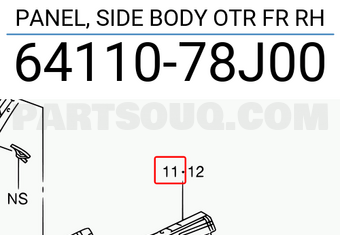 Suzuki 6411078J00 PANEL, SIDE BODY OTR FR RH