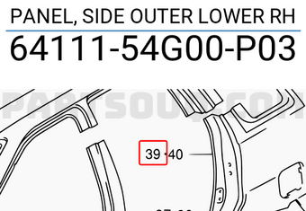 Suzuki 6411154G00P03 PANEL, SIDE OUTER LOWER RH