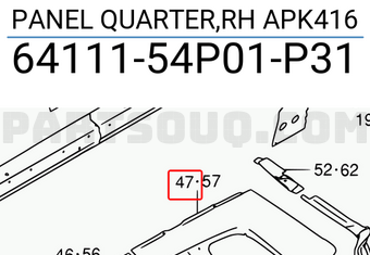 Suzuki 6411154P01P31 PANEL QUARTER,RH APK416