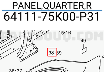Suzuki 6411175K00P31 PANEL,QUARTER,R