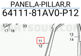 Suzuki 6411181AV0P12 PANEL,A-PILLAR,R
