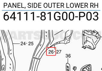 Suzuki 6411181G00P03 PANEL, SIDE OUTER LOWER RH