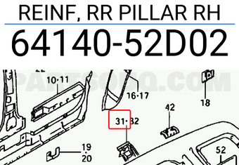 Suzuki 6414052D02 REINF, RR PILLAR RH