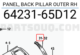 Suzuki 6423165D12 PANEL, BACK PILLAR OUTER RH