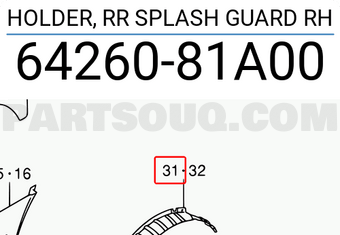 Suzuki 6426081A00 HOLDER, RR SPLASH GUARD RH