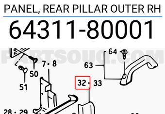 Suzuki 6431180001 PANEL, REAR PILLAR OUTER RH