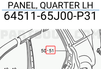 Suzuki 6451165J00P31 PANEL, QUARTER LH