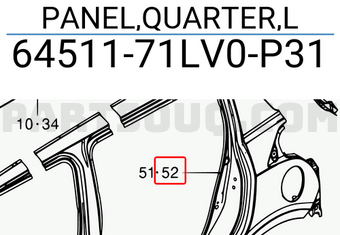 Suzuki 6451171LV0P31 PANEL,QUARTER,L