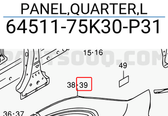 Suzuki 6451175K30P31 PANEL,QUARTER,L