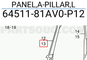 Suzuki 6451181AV0P12 PANEL,A-PILLAR,L