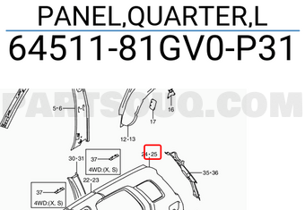 Suzuki 6451181GV0P31 PANEL,QUARTER,L