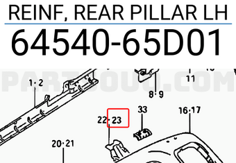 Suzuki 6454065D01 REINF, REAR PILLAR LH