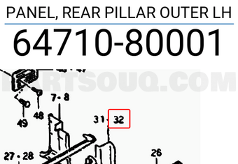 Suzuki 6471080001 PANEL, REAR PILLAR OUTER LH