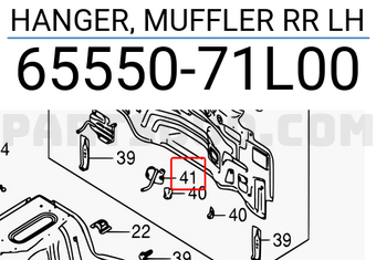 Suzuki 6555071L00 HANGER, MUFFLER RR LH
