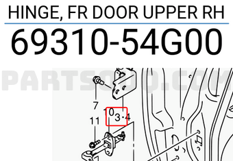 Suzuki 6931054G00 HINGE, FR DOOR UPPER RH