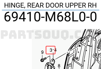 Suzuki 69410M68L00 HINGE, REAR DOOR UPPER RH