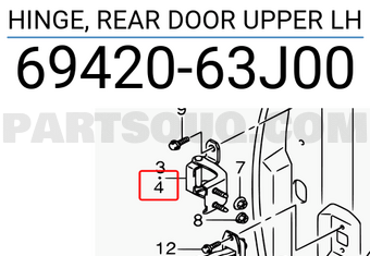 Suzuki 6942063J00 HINGE, REAR DOOR UPPER LH