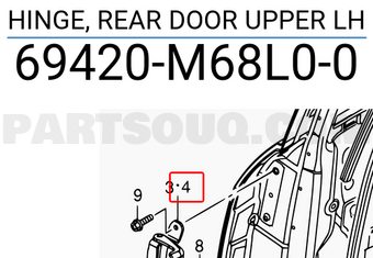 Suzuki 69420M68L00 HINGE, REAR DOOR UPPER LH