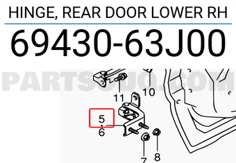 Suzuki 6943063J00 HINGE, REAR DOOR LOWER RH