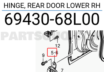 Suzuki 6943068L00 HINGE, REAR DOOR LOWER RH