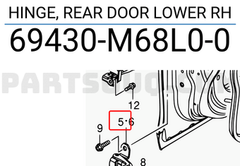Suzuki 69430M68L00 HINGE, REAR DOOR LOWER RH