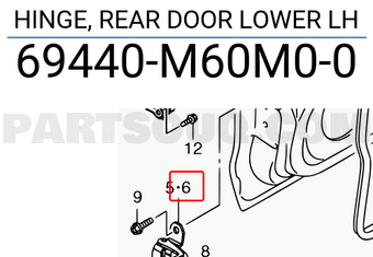 Suzuki 69440M60M00 HINGE, REAR DOOR LOWER LH