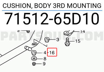 Suzuki 7151265D10 CUSHION, BODY 3RD MOUNTING