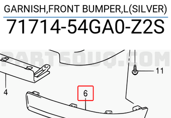Suzuki 7171454GA0Z2S GARNISH,FRONT BUMPER,L(SILVER)