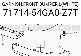 Suzuki 7171454GA0Z7T GARNISH,FRONT BUMPER,L(WHITE)