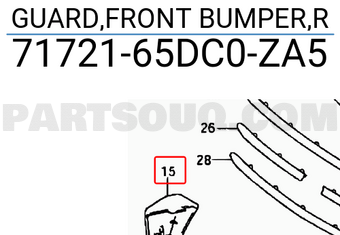 Suzuki 7172165DC0ZA5 GUARD,FRONT BUMPER,R